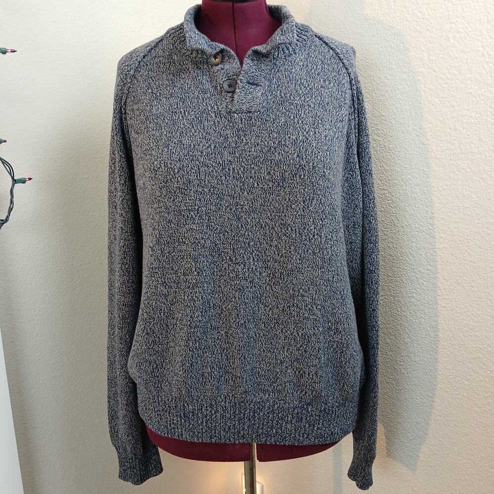 Mutual Weave Button Collar Pullover Sweater Mens XXL cotton blue marl knit cozy - Picture 5 of 11